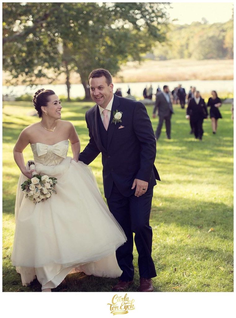 A bride and groom celebrate after their wedding at The Bee and Thistle Inn in Old Lyme CT