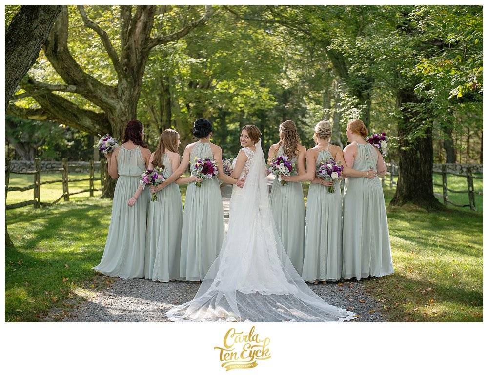 Soft green After Six Dessy Bridesmaids dresses at Tyrone Farm, Pomfret CT