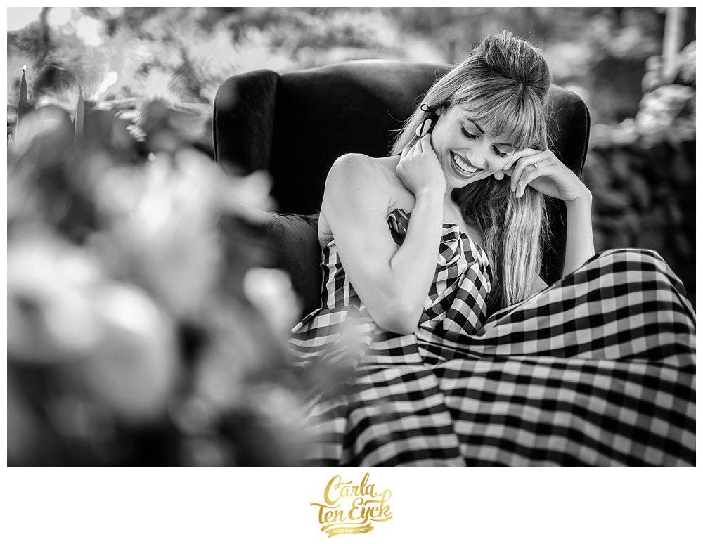 A model laughs at a styled shoot at the Copper Beech Inn in Ivoryton CT