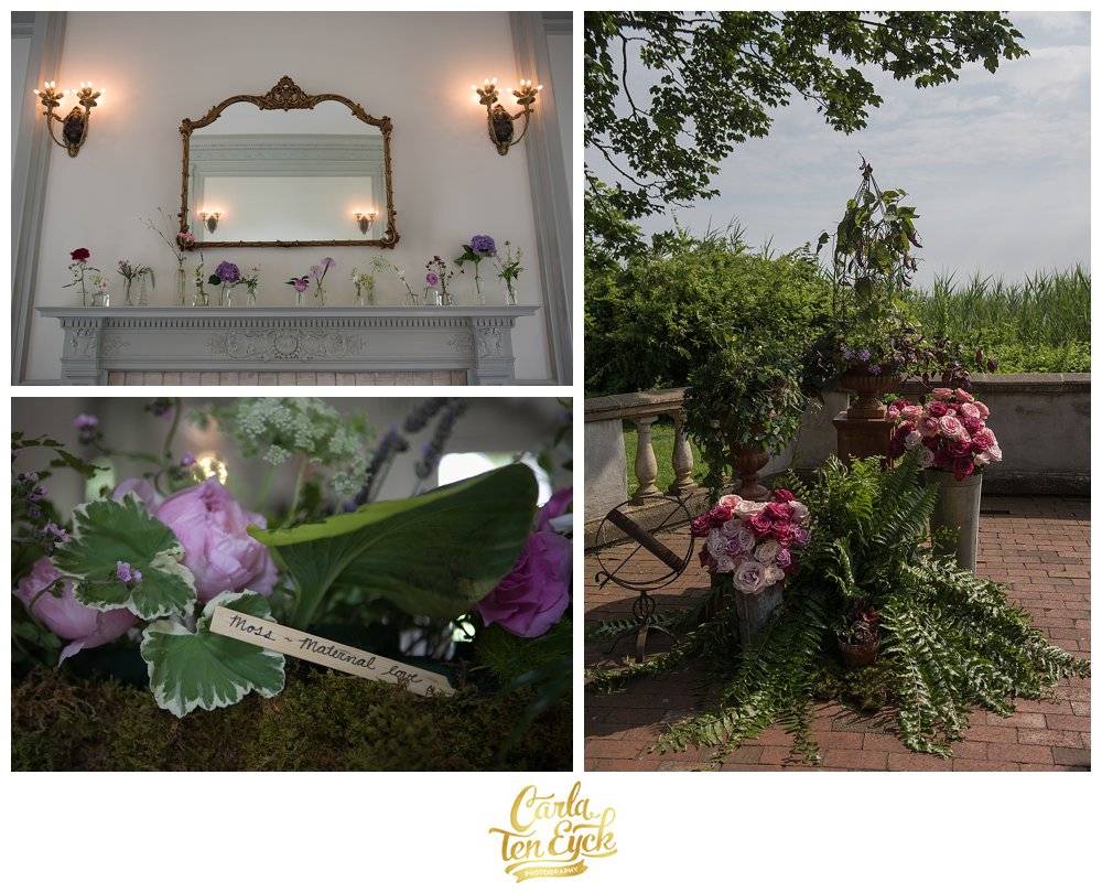 Pink garden roses by Carrie Wilcox Floral Design at Harkness Park wedding, Waterford CT