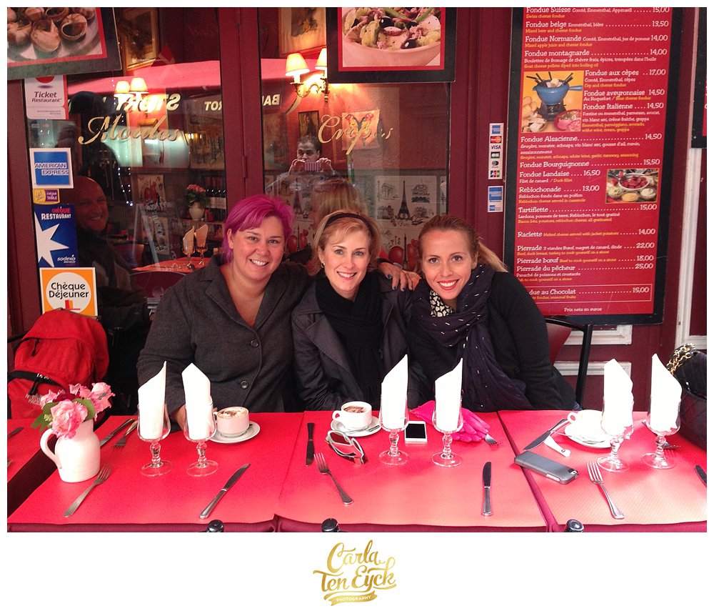 The White Dress Destinations authors at a cafe in Paris France
