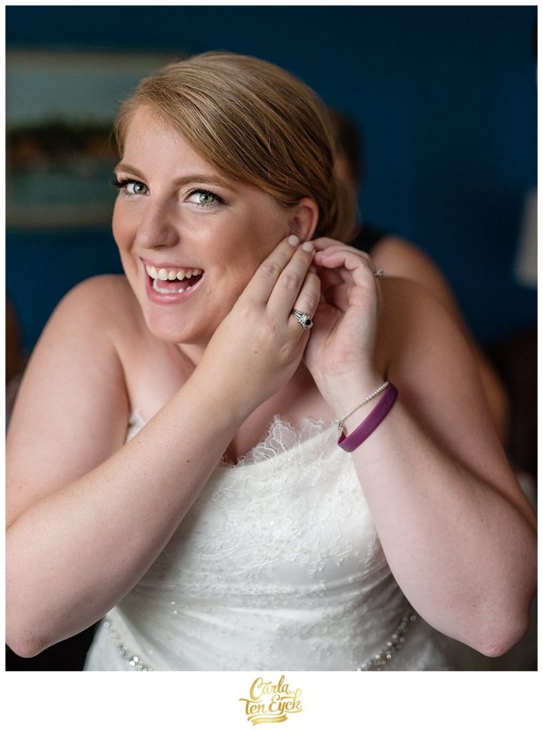 Happy, smiling bride on her wedding day in Lordship CT