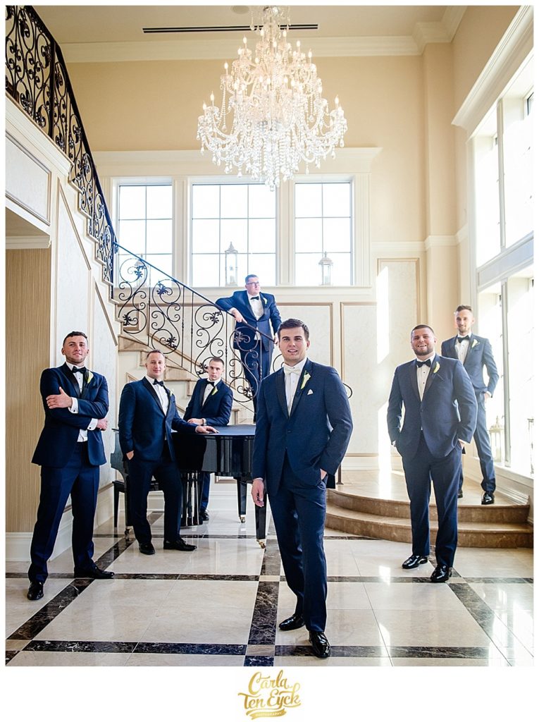 Groom and his groomsmen at wedding at Aria in Prospect CT