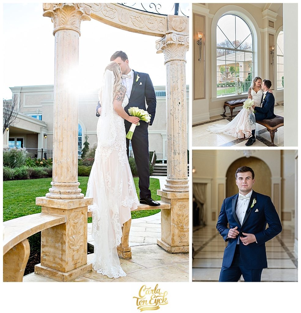 Bride and groom on their wedding day at Aria in Prospect CT