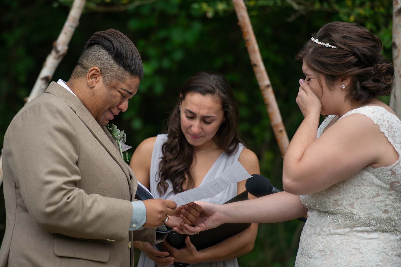 Two brides cry at their emotional backyard wedding Glastonbury CT