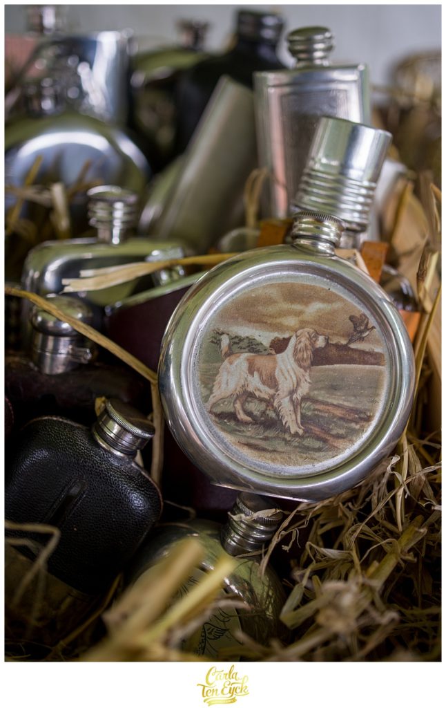 Custom flasks at the whiskey bar at Mount Stuart Castle Isle of Bute Scotland