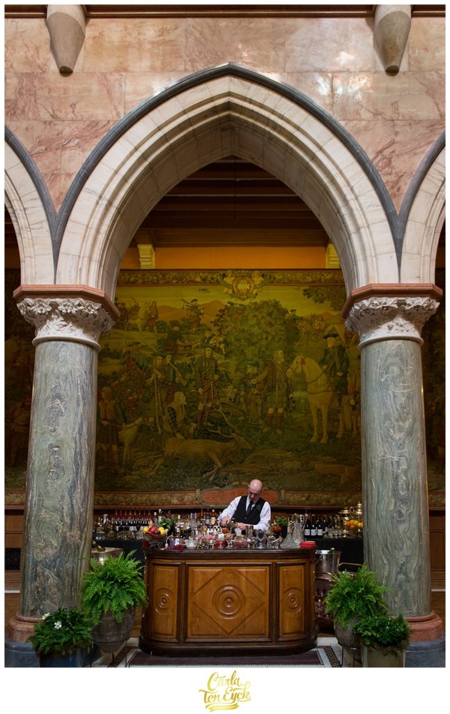 Bar set up in the foyer of Mount Stuart Castle on the Isle of Bute Scotland