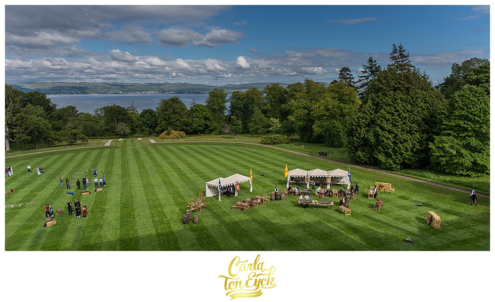 Highlands games on the lawn of Mount Stuart Castle on the Isle of Bute Scotland
