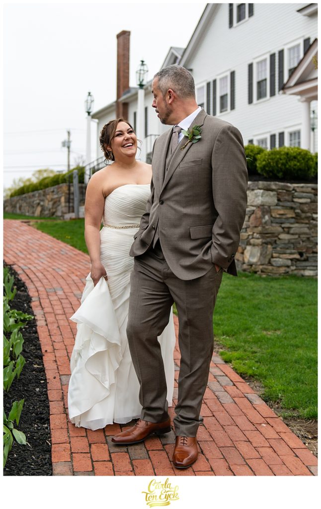A groom sees his bride for the first time at their first look at the Publick House in Sturbridge MA
