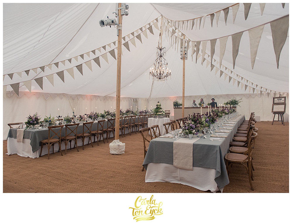 White and grey wedding tent by Sarah Haywood in Scotland at Mount Stuart