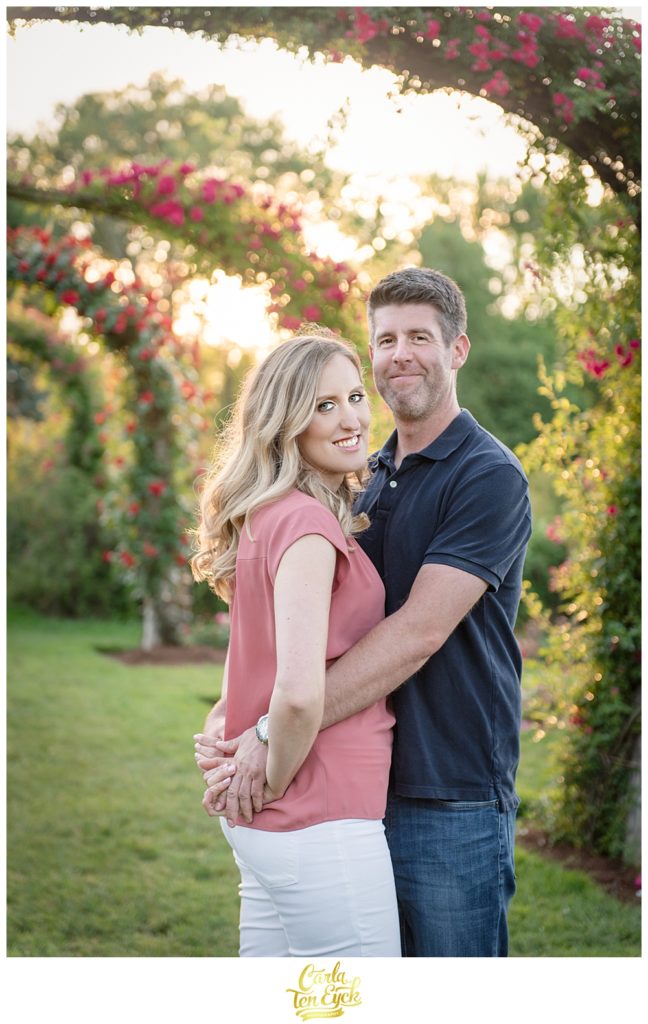 Couple during their Hartford engagement session in the rose garden in Elizabeth Park