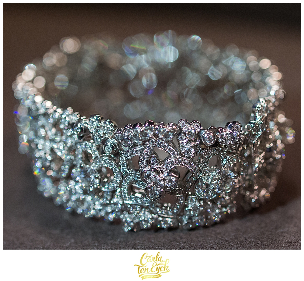 Diamond bracelet on loan from a Paris jeweler for a wedding in Selby Abbey Yorkshire UK