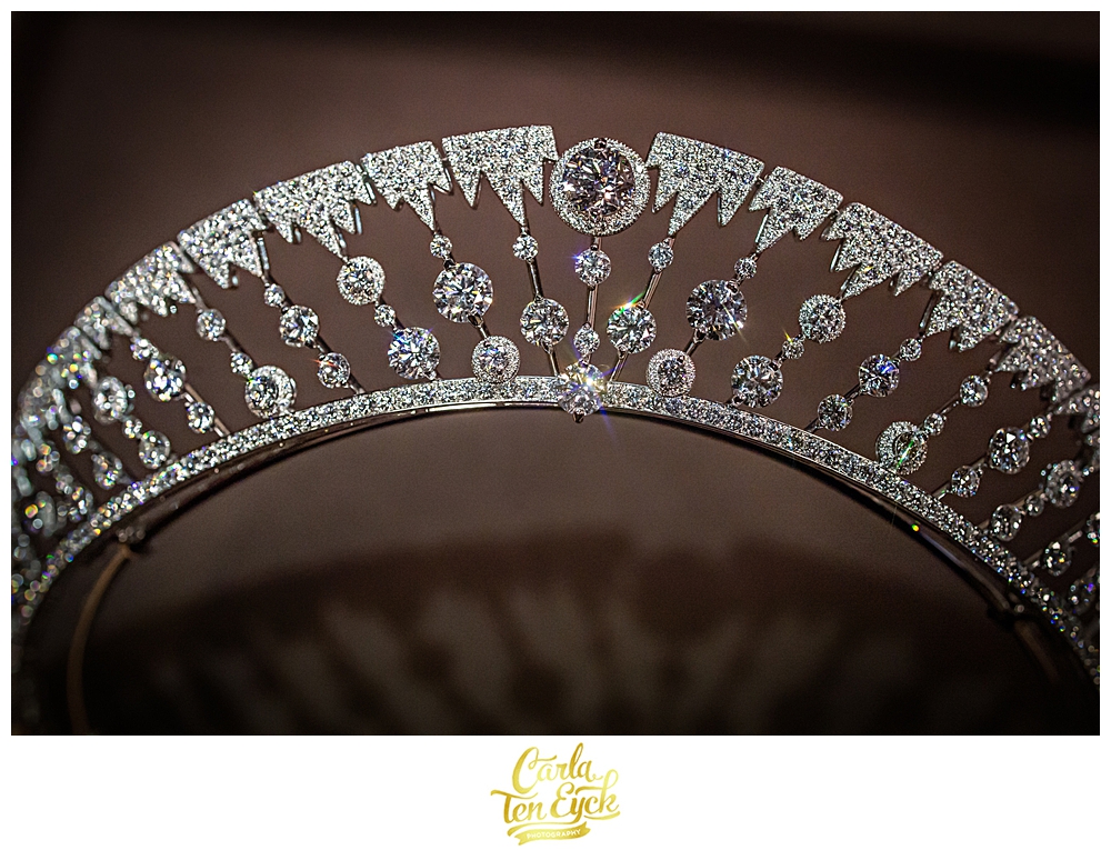 Diamond tiara on loan from a Paris jeweler for a wedding in Selby Abbey Yorkshire UK