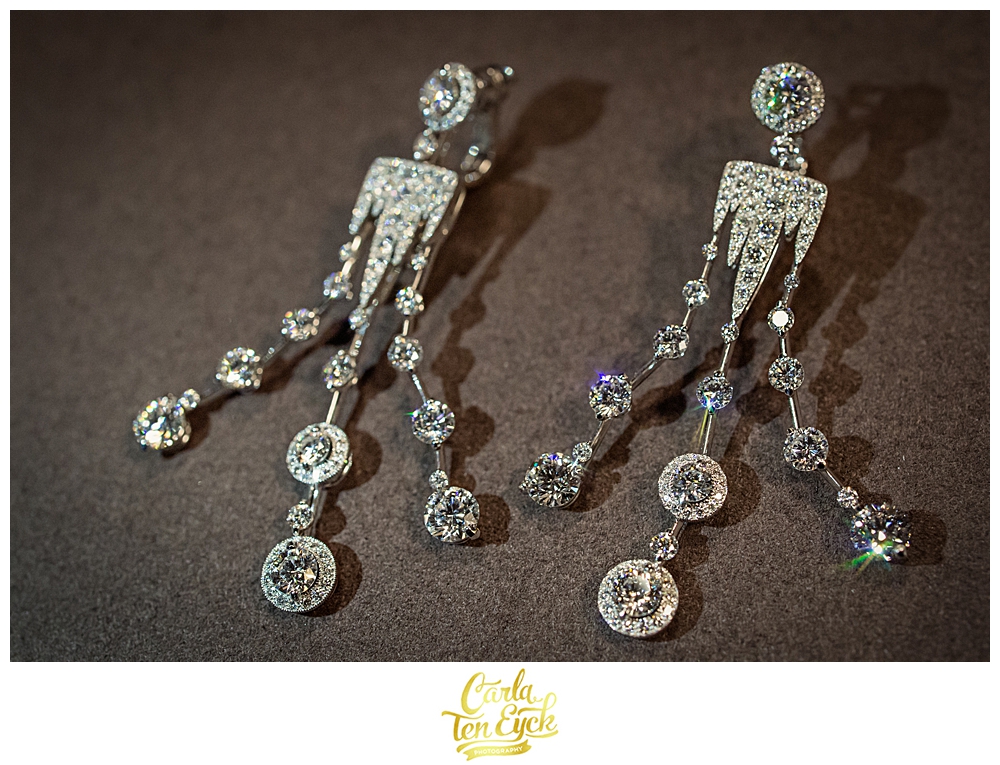Diamond earrings on loan from a Paris jeweler for a wedding in Selby Abbey Yorkshire UK