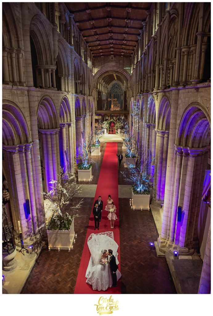 Jay Chou and his new bride kiss at Selby Abbey in Yorkshire UK