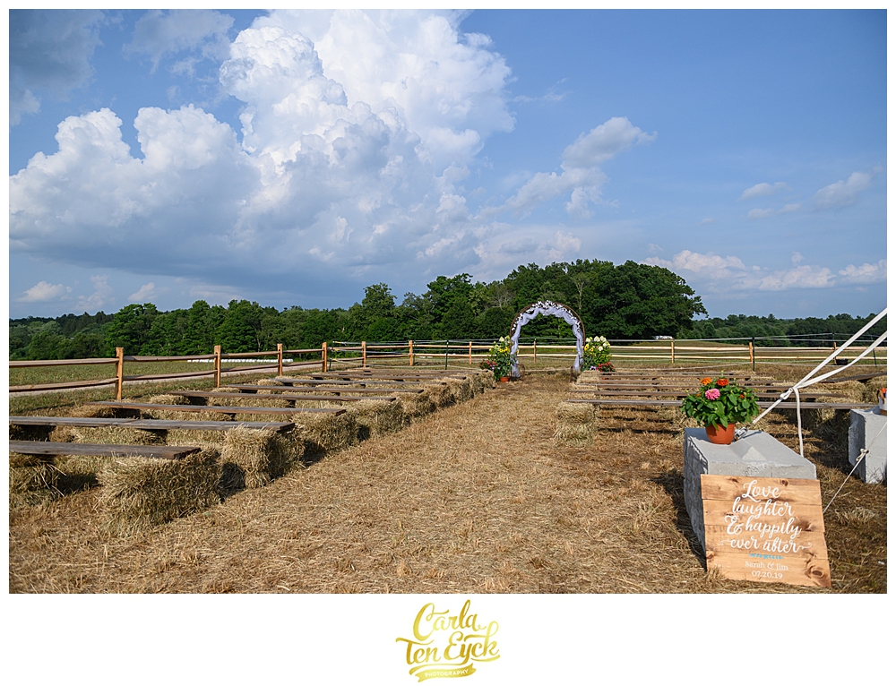 Wedding ceremony set up at Flamig Farm Simsbury CT