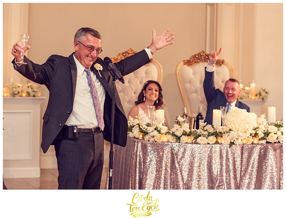 A father toasts his daughter at her wedding at Aria in Prospect CT