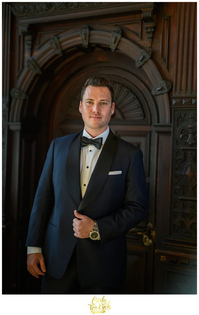 Groom at his winter wedding at the Branford House Groton CT