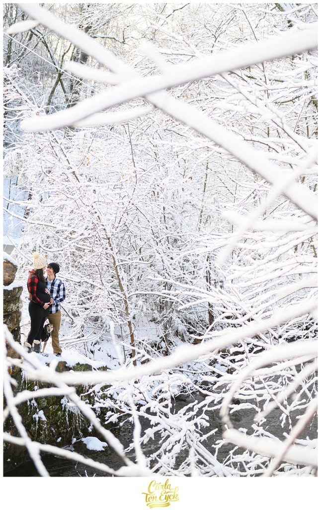 Winter wonderland maternity session with two moms in Manchester CT