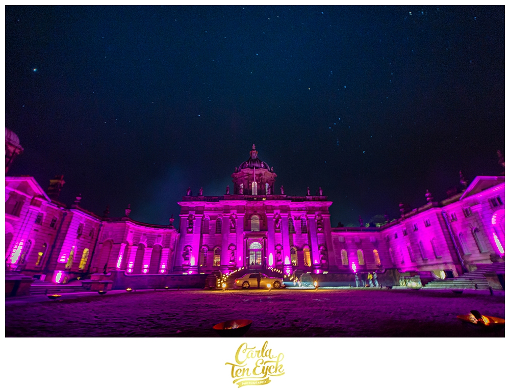 Castle Howard shown here at night hosts a wedding planned by Sarah Haywood 