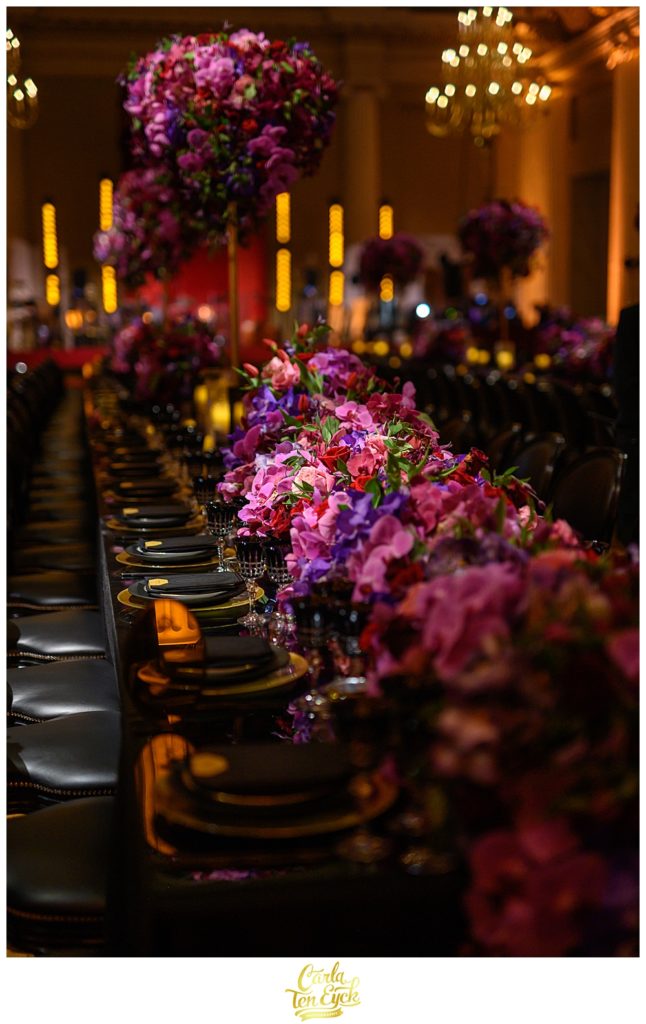 Colorful florals on tablescapes at the Banqueting House London