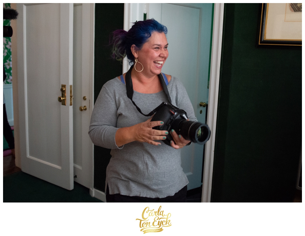 Ct wedding photographer Carla Ten Eyck laughs, as usual, while working at The Greenbrier in West Virginia