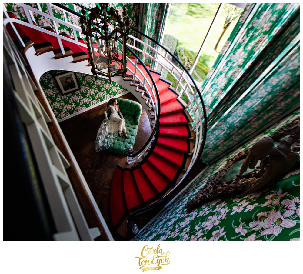 A bride poses in the Presidential Suite at The Greenbrier in West Virginia