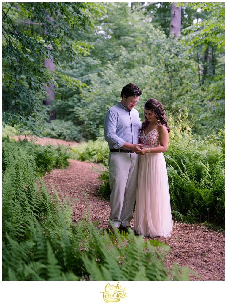 Bride and groom pose for portraits during their micro wedding