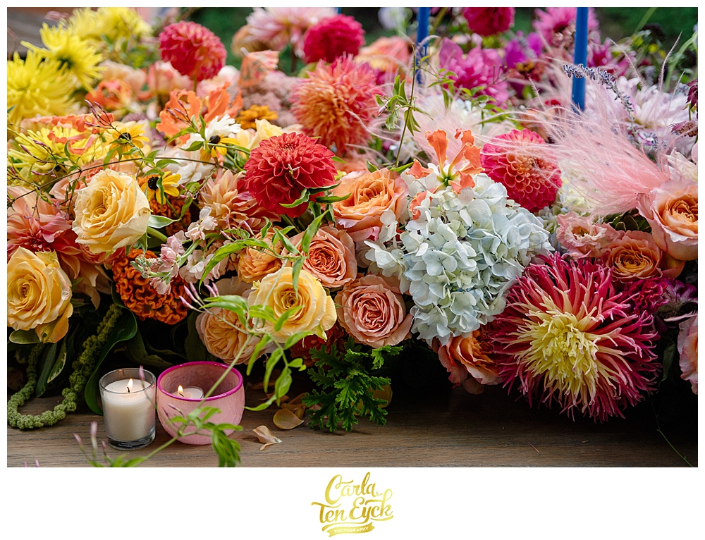Colorful ombre floral table runner for LGBTQ wedding in Weston CT