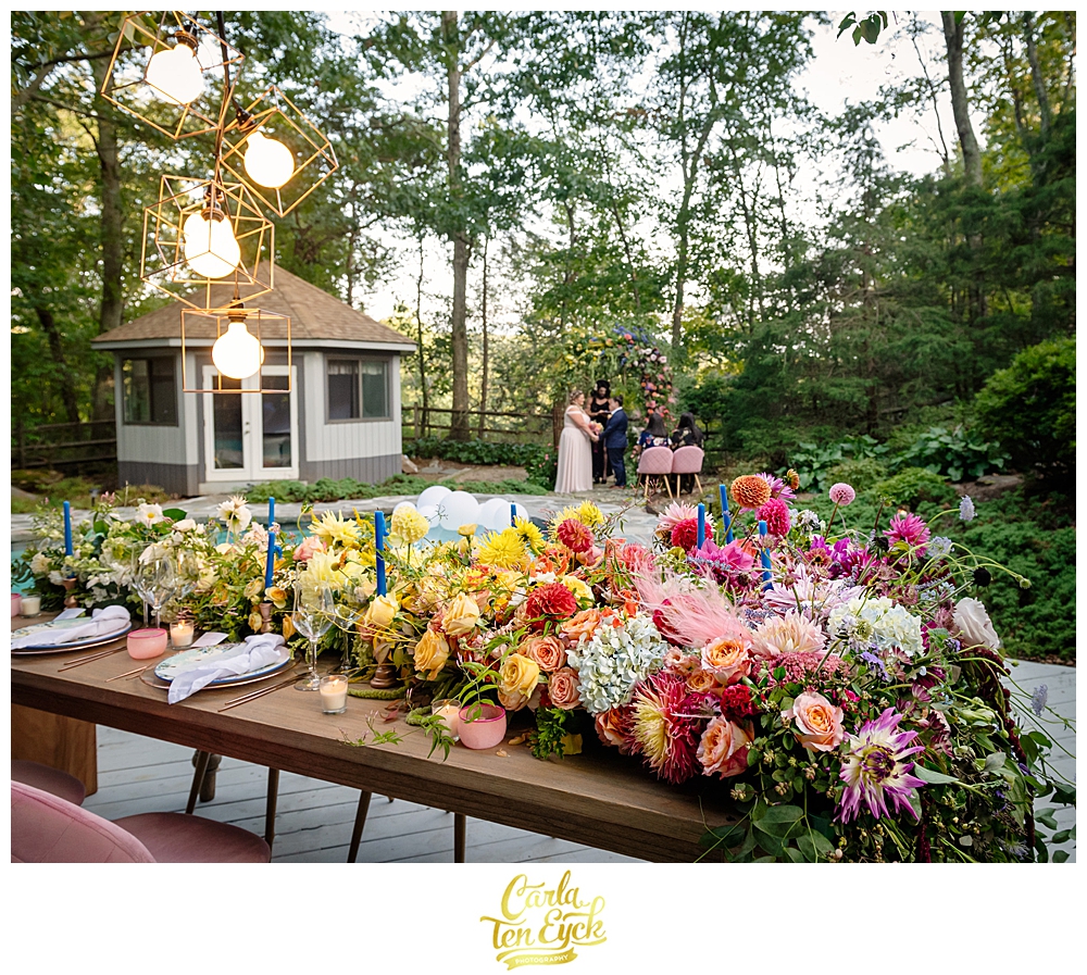 Colorful floral runner for LGBTQ wedding in Weston CT