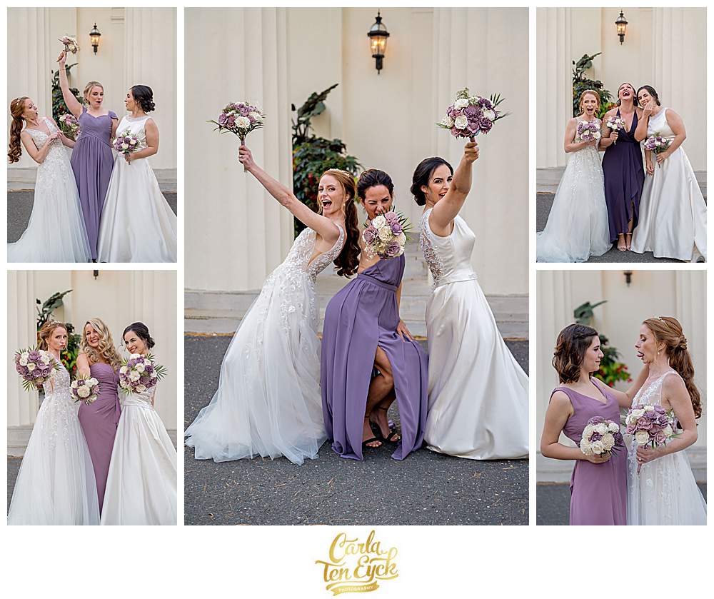 Two brides and their wedding party during their wedding at The Wadsworth Mansion at Long Hill, Middletown CT