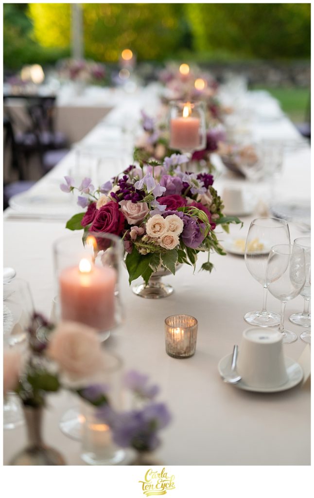 Lush florals on the table for an intimate Winvian wedding in Morris CT in 2020