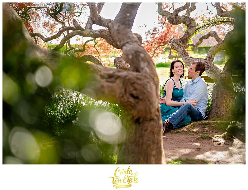 A couple during their spring Harkness Park engagement session in Waterford CT