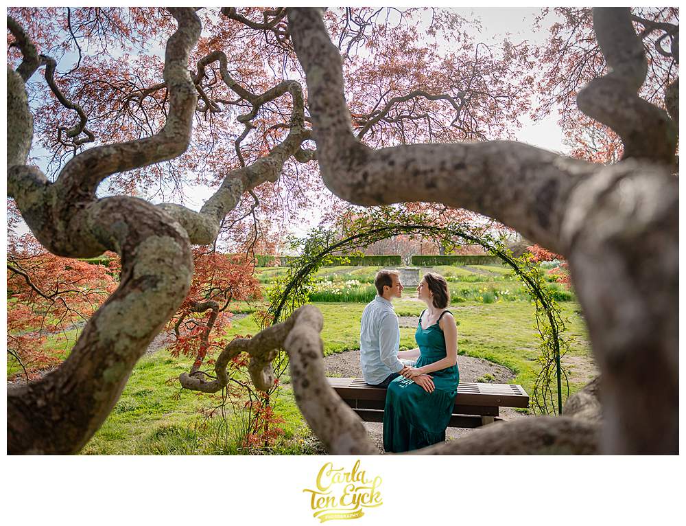 A couple during their spring Harkness Park engagement session in Waterford CT