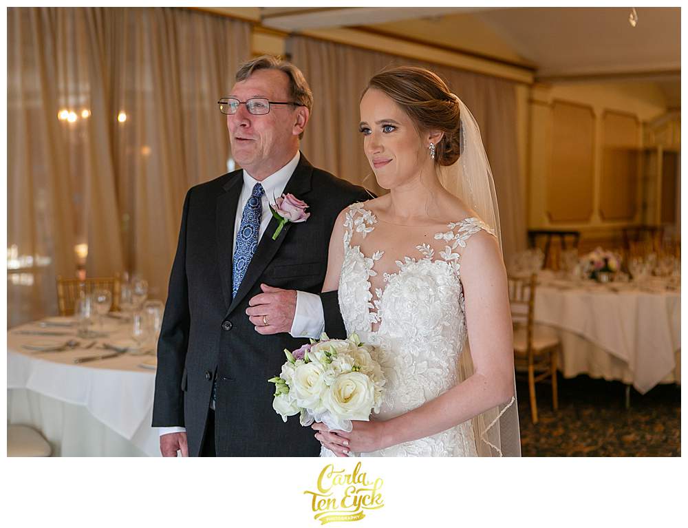 A bride waits with her Dad before her Fox Hill Inn Wedding in Brookfield CT
