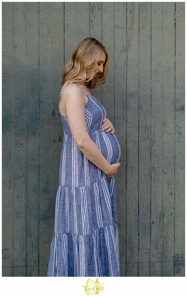 An expectant mother poses during her Harkness maternity session at Harkness Park in Waterford CT