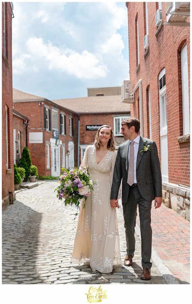 A couple laughs during their Litchfield wedding in Litchfield CT