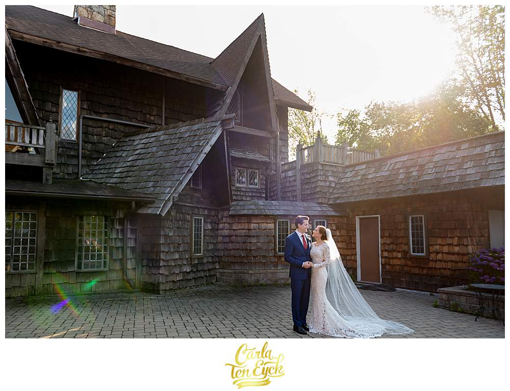 A couple soaks in the sun during their Bill Miller's Castle wedding in Branford CT