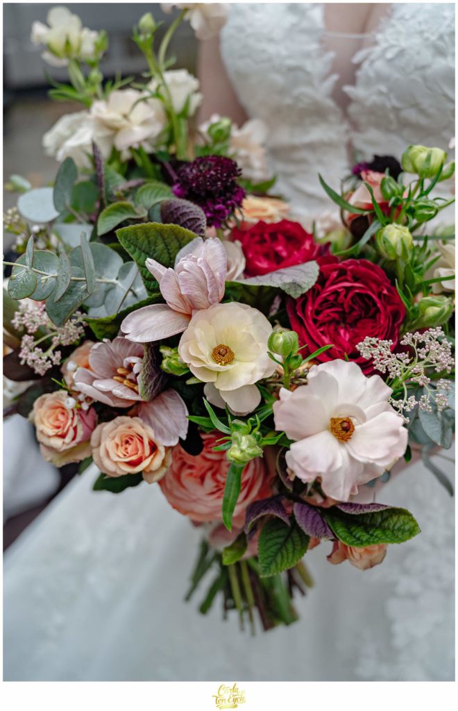 Gorgeous wedding bouquet for this autumn Saltwater Farm Vineyard wedding in Stonington CT