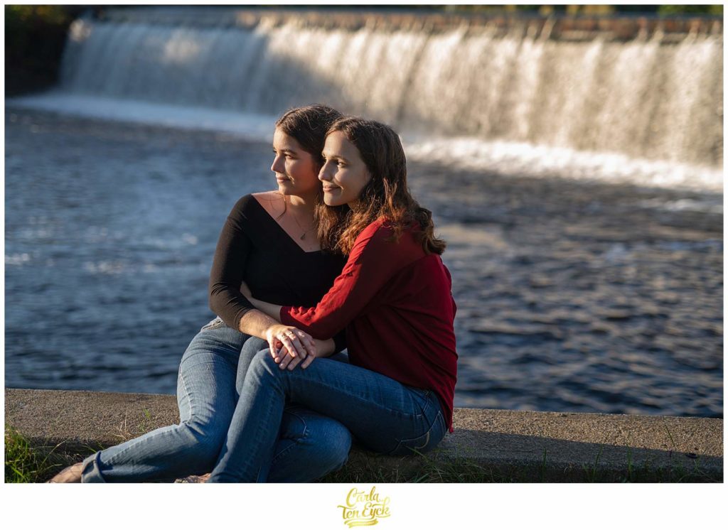 The waterfall at the Smith College campus in Northampton MA is a great spot for engagement sessions.