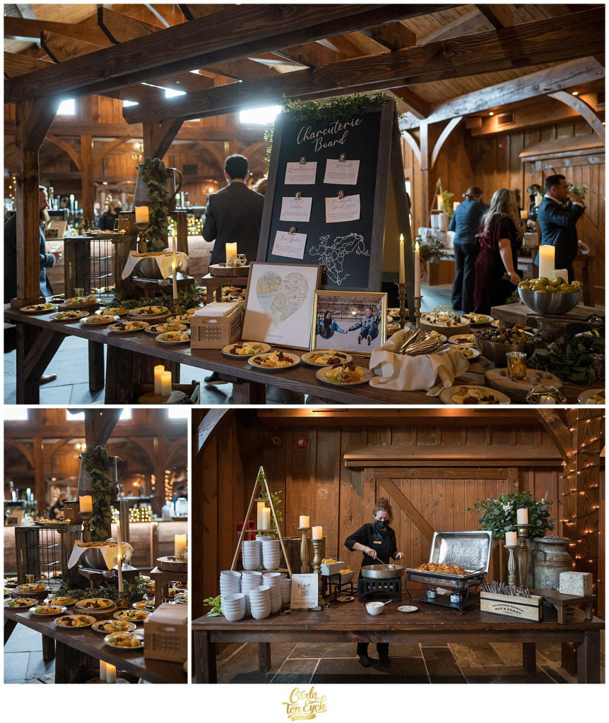 Cocktail hour at a winter wedding at The Barns at Wesleyan Hills in Middletown CT