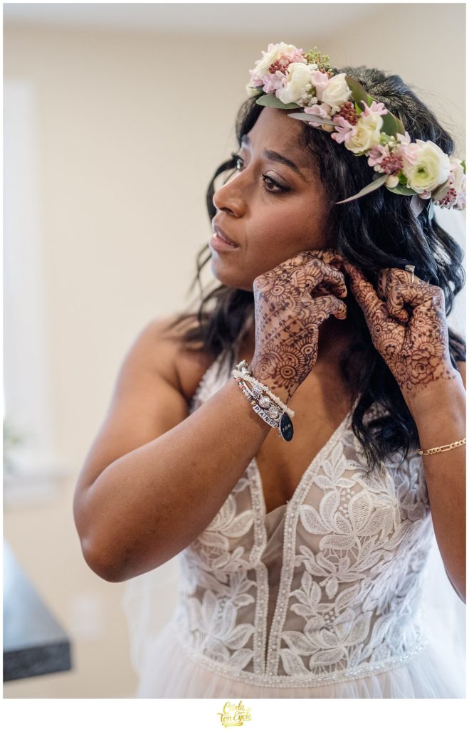 A bride gets ready for her wedding at The Pavilion at Crystal Lake in Middletown, CT